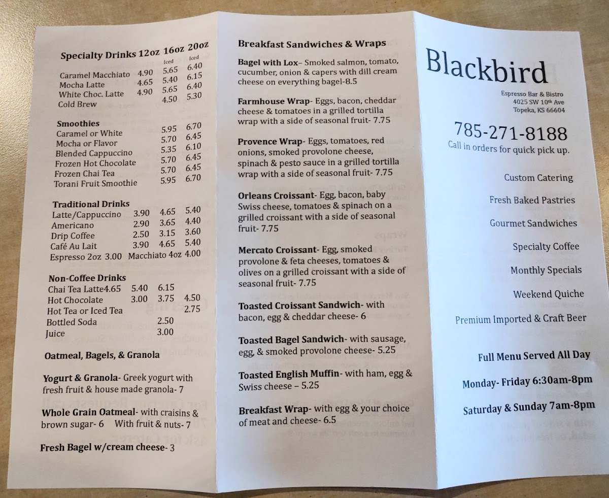 Blackbird Espresso Bar and Bistro Menu - Image 3